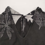 Haat ISSEY MIYAKE ボタニカル Vネック 半袖 サイズ2 チュニック ワンピース ブラック グレー レディース ハートイッセイミヤケ【中古】6-0806S♪