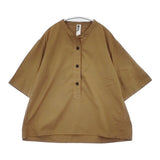 MHL. 595-3152508 ORGANIC COTTON SHIRTING バンドカラー コットン ブラウス 日本製 サイズ2 半袖シャツ 23SS ブラウン レディース エムエイチエル【中古】6-0818S△