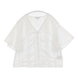 SLOBE IENA コットン レース タック Vネック シアー インド製 ブラウス シャツ ホワイト レディース スローブイエナ【中古】6-0818S△