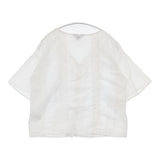 SLOBE IENA コットン レース タック Vネック シアー インド製 ブラウス シャツ ホワイト レディース スローブイエナ【中古】6-0818S△