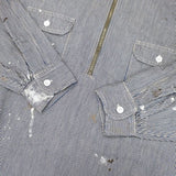 BOWWOW WORK HICKORY STRIPE PO SHIRTS 定価30800円 ペンキ加工 BW251-WHPS サイズXL 長袖シャツ ホワイト ネイビー メンズ バウワウ【中古】6-0924M∞