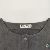 ENYO エニョ フランス製 リネンドレス 刺繍 ハンドワーク 五分袖 ワンピース グレー レディース【中古】6-0806S♪