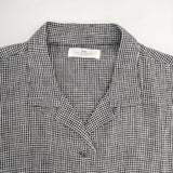 60'S リネン ギンガムチェック オープンカラーシャツドレス インド製 ワンピース ブラック ホワイト レディース【中古】6-0826S∞