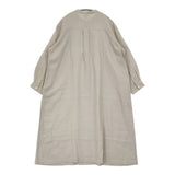 nofl 新品 リトアニアリネンタックワンピース M～L 644208320 定価20900円 バンドカラーシャツドレス ワンピース グレー ベージュ系 レディース ノフル【中古】6-0806M♪