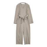 IENA ＆NAVY Vネックオールインワン サイズ38 定価36300円 ストライプ オールインワン ツナギ 25SS ベージュ レディース イエナ【中古】6-0806M♪