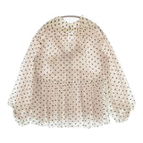 Diagram ドットフロッキーチュールトップ 定価26400円 36 シアー ボウタイ付き ブラウス シャツ ベージュ ブラック レディース ダイアグラム【中古】6-1012M∞
