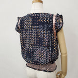 Sally Scott フレンチスリーブ スモッキング刺繍 総柄 ブラウス シャツ ネイビー ピンク レディース サリースコット【中古】6-0826S∞