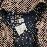 Sally Scott フレンチスリーブ スモッキング刺繍 総柄 ブラウス シャツ ネイビー ピンク レディース サリースコット【中古】6-0826S∞