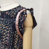 Sally Scott フレンチスリーブ スモッキング刺繍 総柄 ブラウス シャツ ネイビー ピンク レディース サリースコット【中古】6-0826S∞