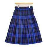 O'NEIL OF DUBLIN UNITED ARROWS購入 キルトスカート ウール ラップ 巻き プリーツ チェック アイルランド製 ロングスカート ブルー レディース オニールオブダブリン【中古】6-0925T♪