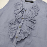 mizuiro-ind レースフリルノースリーブワンピース 定価16940円 2-250095 Vネックドレス ワンピース 26SS ブルー レディース ミズイロインド【中古】6-0806S♪