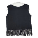 ISSEY MIYAKE エイポック インサイド フリンジ ノースリーブ ストレッチ 製品染め タンクトップ 日本製 サイズ2 Ｔシャツ カットソー ブラック レディース イッセイミヤケ【中古】6-0807S△