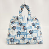 mina perhonen 美品 look ルック skip bag aas9405 ライオン コットンリネン 大サイズ トートバッグ ブルー グレー レディース ミナペルホネン【中古】6-0731G♪