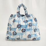 mina perhonen 美品 look ルック skip bag aas9405 ライオン コットンリネン 大サイズ トートバッグ ブルー グレー レディース ミナペルホネン【中古】6-0731G♪