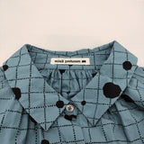mina perhonen rain net abs3991 ドットプリント シャツドレス 38 定価74800円 ワンピース 23SS ブルー ブラック レディース ミナペルホネン【中古】6-0814M♪