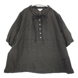 LOISIR グランジリネン 二重フレアーカラーブラウス リボン 定価22000円 半袖 プルオーバー ブラウス シャツ チャコールグレー レディース ロワズィール【中古】6-0807S△