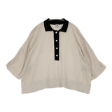 LOISIR 和紙コットン天竺ポロニット 定価20900円 B0162LKW718 ポロシャツ セーター ニット 26SS ベージュ ブラック レディース ロワズィール【中古】6-0811S♪