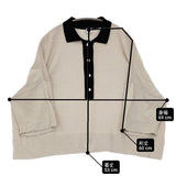 LOISIR 和紙コットン天竺ポロニット 定価20900円 B0162LKW718 ポロシャツ セーター ニット 26SS ベージュ ブラック レディース ロワズィール【中古】6-0811S♪