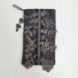 mina perhonen forest parade oa7454 リネン 巾着ポーチ 刺繍 ポーチ チャコールグレー レディース ミナペルホネン【中古】6-0814G♪