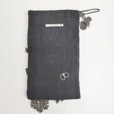 mina perhonen forest parade oa7454 リネン 巾着ポーチ 刺繍 ポーチ チャコールグレー レディース ミナペルホネン【中古】6-0814G♪