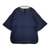 atelier naruse リネン フレアスリーブ ベルスリーブ 半袖 ブラウス シャツ ネイビー レディース アトリエナルセ【中古】6-0810S◎