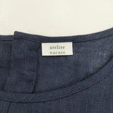 atelier naruse リネン フレアスリーブ ベルスリーブ 半袖 ブラウス シャツ ネイビー レディース アトリエナルセ【中古】6-0810S◎