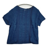 45R/45rpm インディゴタックレース×天竺Tシャツ 定価37400円 サイズ2 リネン 半袖Ｔシャツ カットソー ネイビー レディース フォーティーファイブアールピーエム【中古】6-0810S◎