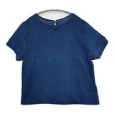 45R/45rpm インディゴタックレース×天竺Tシャツ 定価37400円 サイズ2 リネン 半袖Ｔシャツ カットソー ネイビー レディース フォーティーファイブアールピーエム【中古】6-0810S◎