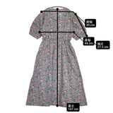 AFTERNOONTEA WARDROBE リバティ柄 花柄 JM83-47 コットン サイズM-L 半袖 ワンピース ブルー レッド レディース アフタヌーンティーワードローブ【中古】6-0810S◎