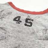 45R/45rpm サーフィン柄 ロゴ リンガーT ヴィンテージ サイズ4 半袖Ｔシャツ カットソー グレー レッド レディース フォーティーファイブアールピーエム【中古】6-0810S◎
