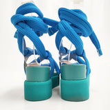 ISSEY MIYAKE/UNITED NUDE Node サイズ38 レースアップ サンダル ブルー グリーン レディース イッセイミヤケ/ユナイテッドヌード【中古】6-0814S♪