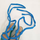 ISSEY MIYAKE/UNITED NUDE Node サイズ38 レースアップ サンダル ブルー グリーン レディース イッセイミヤケ/ユナイテッドヌード【中古】6-0814S♪