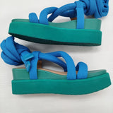 ISSEY MIYAKE/UNITED NUDE Node サイズ38 レースアップ サンダル ブルー グリーン レディース イッセイミヤケ/ユナイテッドヌード【中古】6-0814S♪