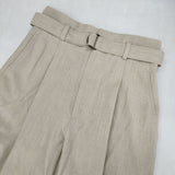 DRESSTERIOR ベルテッドテーパードパンツ リネンブレンド パンツ ベージュ レディース ドレステリア【中古】6-1004G∞