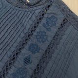 haupia レースピンタック 刺繍 コットン 日本製 ブラウス シャツ ネイビー レディース ハウピア【中古】6-1004M∞