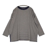 45R/45rpm 天竺ボーダーのビッグスリットTシャツ 定価15400円 Ｔシャツ カットソー ネイビー ホワイト レディース フォーティーファイブアールピーエム【中古】6-0811M♪