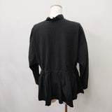 pas de calais FM-2202 3131-350 コットンリネン 長袖 サイズ36 ブラウス シャツ ブラック レディース パドカレ【中古】6-0906M◎
