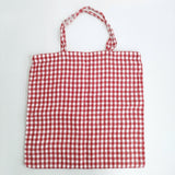 R&D.M.Co- リネン ギンガムチェック GOOD MORNING 刺繍 トートバッグ レッド ホワイト レディース オールドマンズテーラー【中古】6-0814G♪