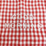 R&D.M.Co- リネン ギンガムチェック GOOD MORNING 刺繍 トートバッグ レッド ホワイト レディース オールドマンズテーラー【中古】6-0814G♪