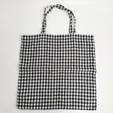 R&D.M.Co- リネン ギンガムチェック HUNGRY 刺繍 トートバッグ ブラック ホワイト レディース オールドマンズテーラー【中古】6-0814G♪