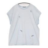 mina perhonen 23SS choucho 刺繍 フレンチスリーブカットソー コットン 定価17600円 abs8768 カットソー ライトブルー レディース ミナペルホネン【中古】6-0817S◎