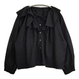 nest Robe/UpcycleLino ラッフルカラーブラウス 定価28600円 01244-1160 ブラウス シャツ 24AW ブラック レディース ネストローブ/アップサイクルリノ【中古】6-0930M∞
