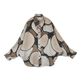 ISSEY MIYAKE STONE 墨流し IM13FJ011 ドルマンスリーブ 長袖シャツ 21AW ベージュ グレー レディース イッセイミヤケ【中古】6-0821M♪