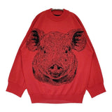 MAGLIANO 新品 CHE GUE SWEATER サイズM 定価138600円 R58302282 コットン セーター ニット レッド ブラック メンズ マリアーノ【中古】6-0818M♪