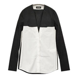 GURTWEIN ガーウィン deep V-neck slim-fit tailored shirt サイズS/36 切替 2411-0507 長袖シャツ 24SS ブラック ホワイト レディース【中古】6-0818M♪#