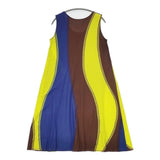 ISSEY MIYAKE IM62JH525 サイズ2 コットン ノースリーブ ワンピース イエロー ブラウン レディース イッセイミヤケ【中古】6-0831S◎