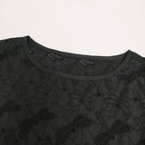 49AV.junko shimada カットワーク トンボ柄 4973222206 コットン サイズ38 半袖 ブラウス シャツ ブラック レディース ジュンコシマダ【中古】6-0831S◎