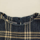 45R/45rpm ギマツイードブラウス 格子チェック コットン インディゴ 半袖 ブラウス シャツ ネイビー ベージュ レディース フォーティーファイブアールピーエム【中古】6-0908S♪