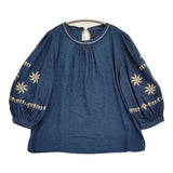 45R/45rpm 天竺の刺繍パフTシャツ（インディゴ）定価55000円 カットソー ネイビー ベージュ レディース フォーティーファイブアールピーエム【中古】6-0908M♪