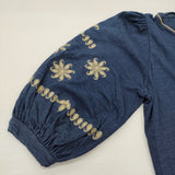 45R/45rpm 天竺の刺繍パフTシャツ（インディゴ）定価55000円 カットソー ネイビー ベージュ レディース フォーティーファイブアールピーエム【中古】6-0908M♪